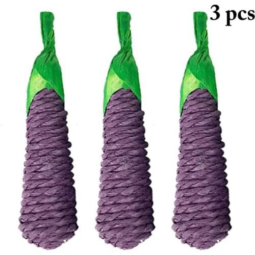 3PCS Bunny Chew Toys Set Straw Rope Parrot Toy Small Pets Molar Toy For Chinchilla Guinea Pig Eggplant Corn Carrot Hamster Toys