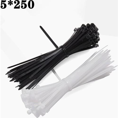 Self-locking plastic nylon cable tie 100 pieces black and white 5x250 cable tie nylon cable tie set industrial cable tie