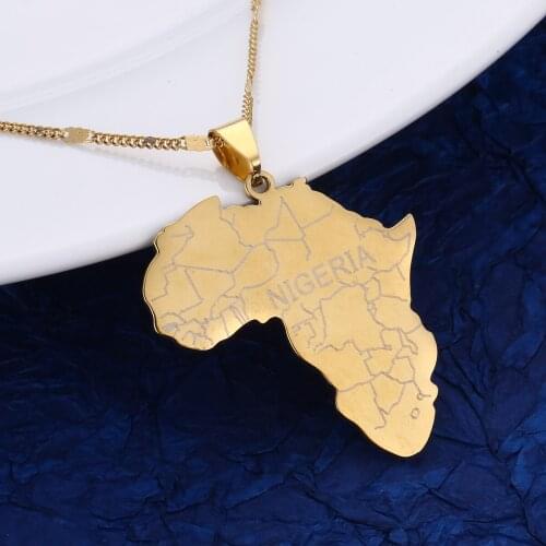 Stainless Steel Africa Map with Nigeria Pendant Necklaces Fashion African Maps Chain Jewellery