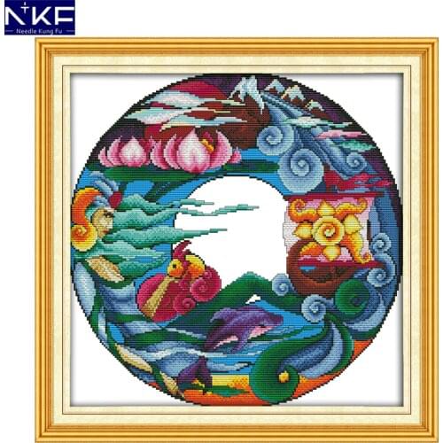 NKF Water God House Protecting Drawing Chinese Style Needle Craft Cross Stitch Chart Counted Cross Stitch Kit for Home Decor