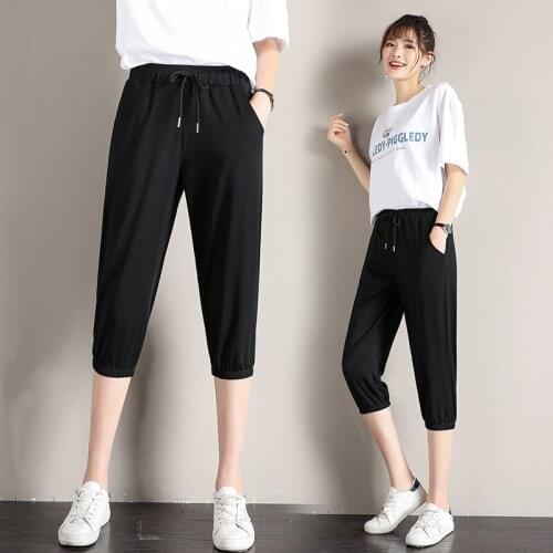Newest Cheapest Ladies Hot Summer Plus Size Cropped Trousers For Fat Womens Casual Loose Elastic Waist Cotton Sport Capri Pants