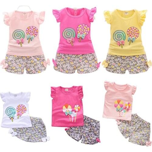 2021 Summer New Girl Suit Childrens Clothing Lollipop Fashion Short-sleeved Two-piece Baby Girl Clothes