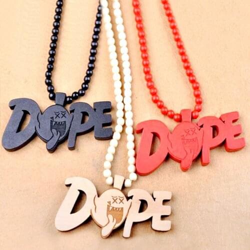 Original New Hip Hop Wood Dope Maxi Necklace Men Rock Style Long Beads Chain Wooden Pendant Necklace Women Jewelry Gifts