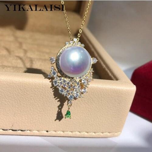 YIKALAISI 925 Sterling Silver Necklaces Jewelry For Women 12-13mm Oblate Natural Freshwater Pearl Pendants 2021 New Wholesales