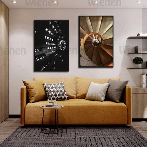 Swivel Staircase Canvas Painting Set Retro Posters and Prints Abstract Wall Art Pictures For Living Room Bedroom Home Decoration