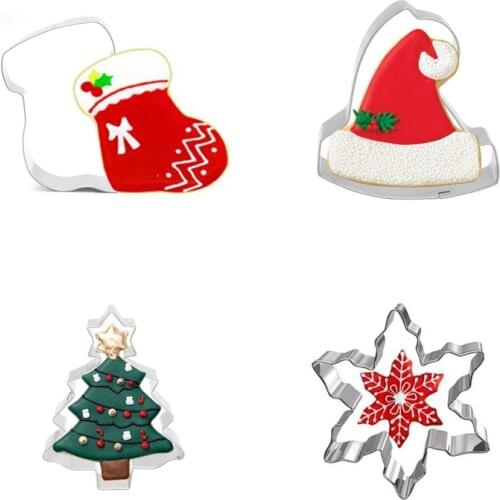 Stainless Steel Christmas Cookie Cutters Xmas Tree Star House Bells Snowflake Xmas Stocking Baking Cake Biscuit Fondant Mold