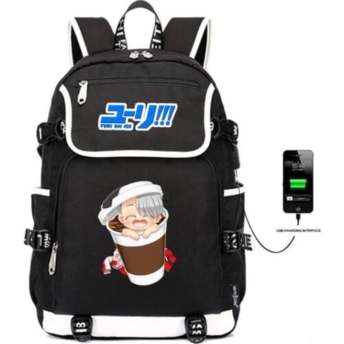 Anime Yuzuru Hanyu Yuri on ice Backpack USB Port Bag Travel School Bag teenagers Casual Laptop bag Travel Bag women men package
