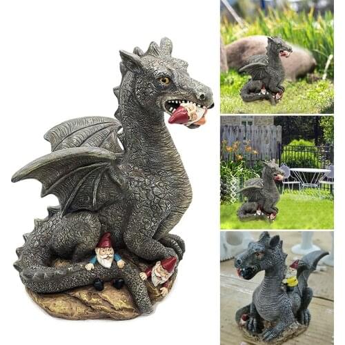Dragon Eating Gnome Garden Statue Creative Hilarious Outdoor Dwarf Gnome Massacre Ornament for Home Garden Decoration