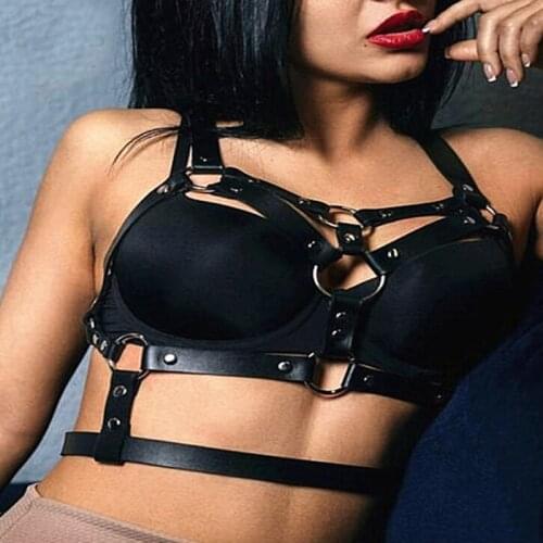 Sexy Women Punk Nightclub Halterneck Leather Harness Body Bondage Bustier Belt BDSM bondage