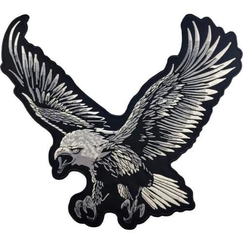 Silvery Ferocious Eagle Patches Full Back Embroidered Iron on Clothing Jacket Motorcycle Biker Patch Large Iron On Clothes