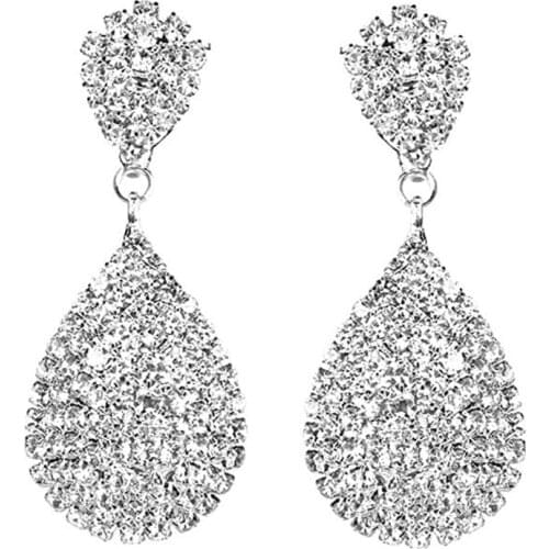 StoneFans Clip On Rhinestone Crystals Teardrop Dangle Earrings Long Statement Chandelier Drop Earrings no pierced for Women