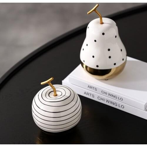 Nordic Creative Fruit Ceramic Golden Pear Apple Sculpture Wedding Home Decoration Living Room Bedroom Ornaments Crafts