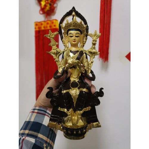 22CM large Asia Tibet Nepal buddha statue Temple all-powerful Maitreya Metteyya buddha Gold plating copper buddha statue