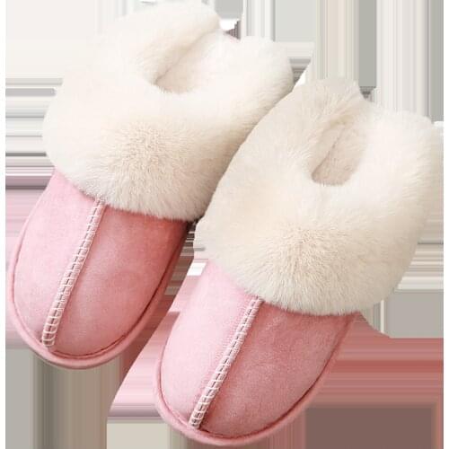 Plus Size 34-45 Slippers Leather Womens Winter Fur Slides Sewing Flat Faux Suede Fashion Warm Home Shoes House slippers