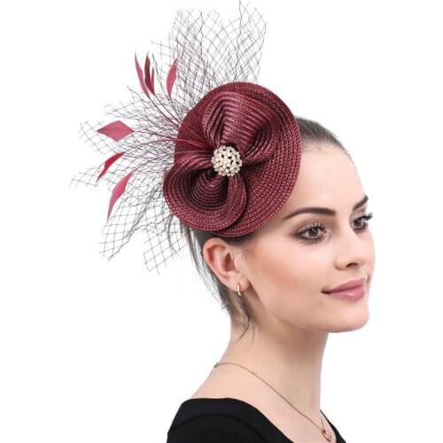 New Bridal Handmade Bow-knot Feather Beading Mesh Headdress Wedding Annual Meeting Ladies Vintage Hair Accessories Small Hats