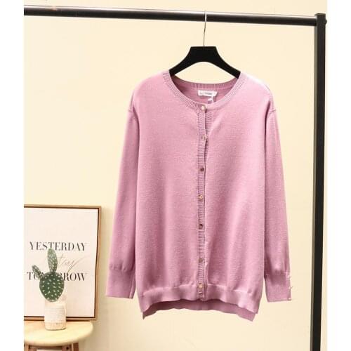 Plus size O neck knitted Button long sleeve women loose sweaters jacket 2021 new spring autumn casual ladies solid pink sweater