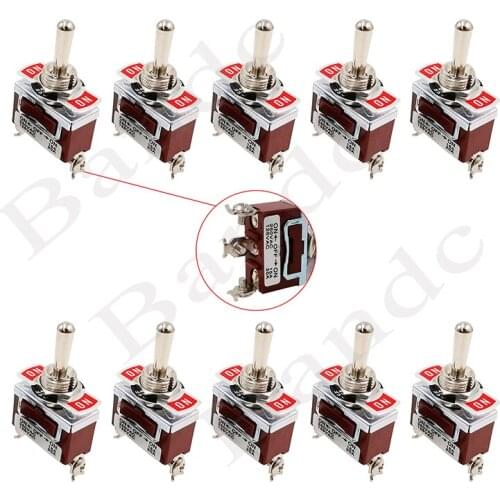 10 x Toggle Switch, Car Metal Bar 3 Pins ON OFF ON DPDT Central Off Screw Terminals Rocker Flick Switch, 15A 250V 20A 125V