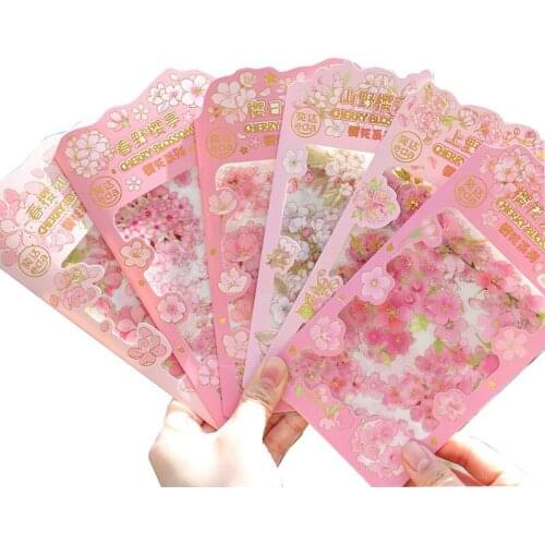 4pcs Sakura Pocket and Washi Paper PET Stickers Japanese Flowers Scrapbooking Sakura stickers DIY Label Decor Stationery
