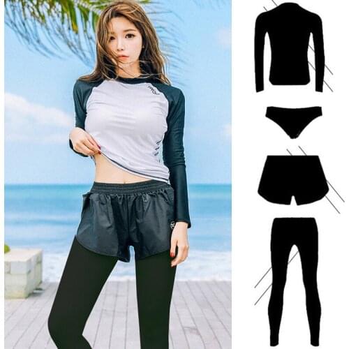 Womens 4pcs set Long Sleeve Rash Guard - Sun UV Protective Surf Dive Swim Suits Fitness Yoga Running Athletic Tracksuits Mens