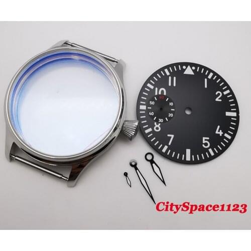 44mm steel watch parts case Green Luminous Dial hands fit st36 ETA 6497 movement watch
