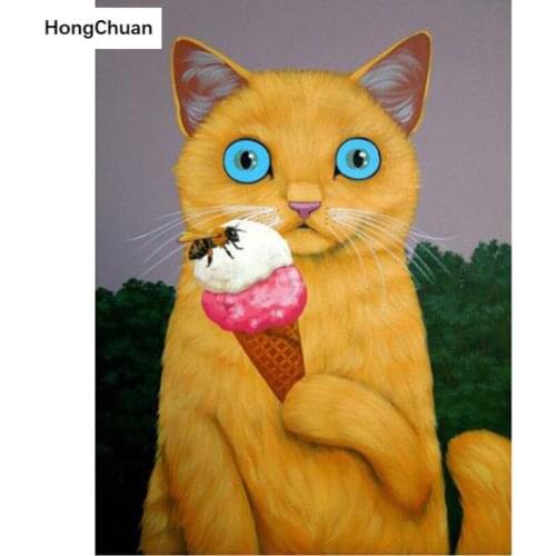 5D Diamond Painting Full Square/Round Diamond Embroidered Ice Cream Bee Cat Handmade Rhinestone DIY Mosaic Home Decoration Gift