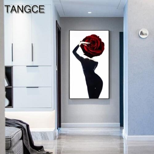 Abstract Sexy Busty Beauty Painting Black Dress Hot Girl Poster Print Tableaux Big Wall Art for Living Room Big Entrance Picture