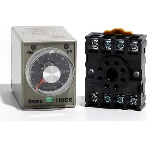 AH3-3 Time Relay DC24V 8Pin Set Range Timer Relay with Socket 3Minutes-60Minutes Off Delay Timer with Base