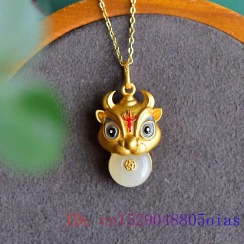 White Jade Cattle Pendant Charm Crystal Jewelry Necklace Natural Fashion 925 Silver Chalcedony Amulet Gifts Women Zircon