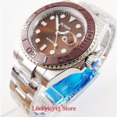 BLIGER Coffee Stainless Steel Mechanical Watch Men MIYOTA Movement Brushed Bezel Date Function Sapphire Glass 40mm