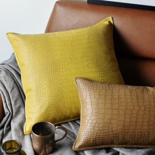 DUNXDECO Cushion Cover Decorative Pillow Case Vintage PU Animal Design Crocodile Pattern Simple Sofa Chair Bedding Coussin