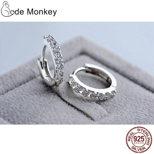CODEDOG 100% Real 925 Sterling Silver Crystal Circle Earring For Women Making Jewelry Gift Wedding Party Engagement E024