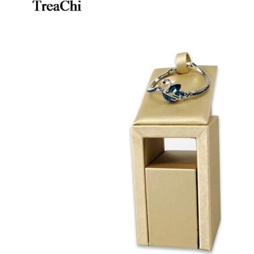 Wooden Bangle Jade Ring Pendant Bracelet Jewelry Display Storage Exhibition Tower Small Gold PU Jewelry Organizer Stand 15.5cmH