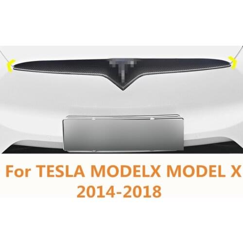 For TESLA MODELX MODEL X 2014-2018 Carbon Fiber Bumper Air-inlet Grille Trims Front Grille Strip Center Racing Cover Accessories