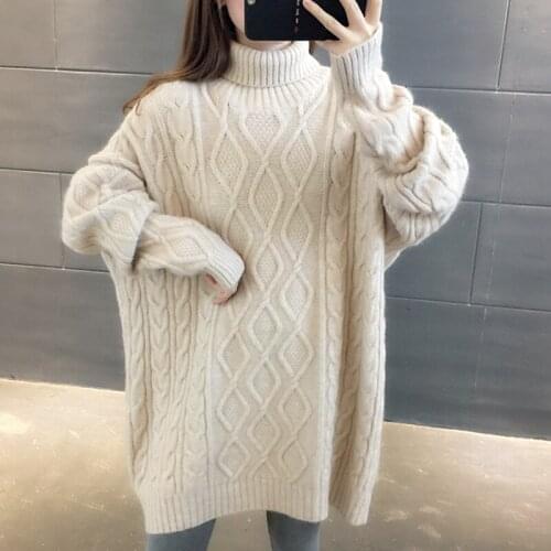 Solid High Neck Womans Knitted Jumper Long Sleeve Female Turtleneck Sweater Loose Casual Ladies High Neck Pullovers for Outwear