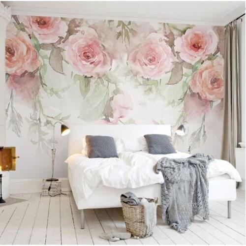 Watercolor Hand-painted Murals Modern Rose Flowers Wallpaper for Living Room Pastoral Oil Wall Painting 3D Wall Paper Customize
