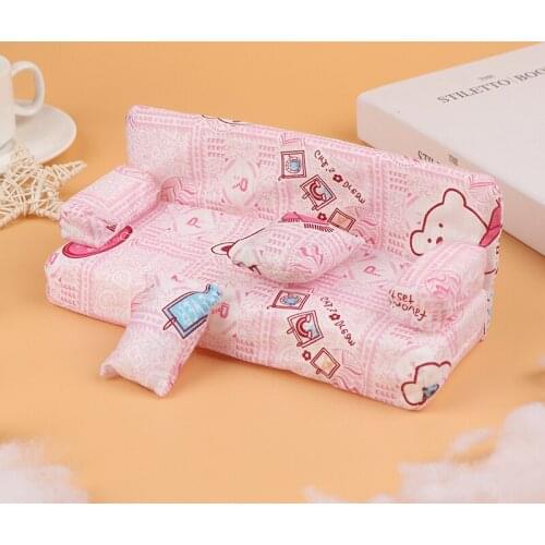 Hot 20cm * 7.5cm * 9cm Dollhouse small Floral Fabric sofa set Furniture with 2 Pillow Doll accessories