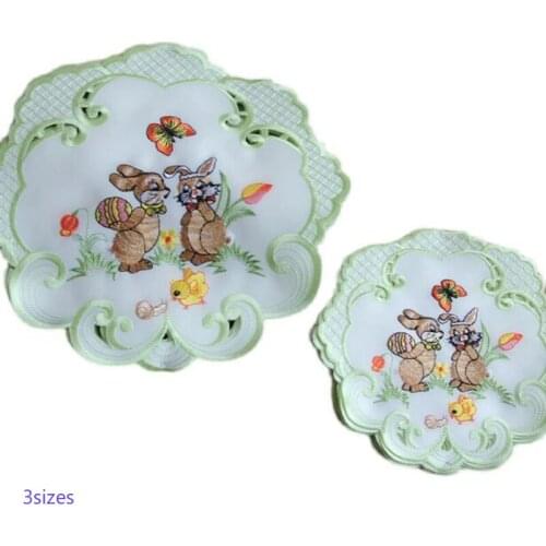 Europe cartoon 3sizes embroidery lace table place mat pad cloth cup Easter coaster placemat mug doily kitchen tableware decor