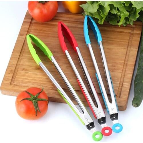 12 Inch Stainless Steel Kitchen Tongs Silicone Non-slip Cooking Clip Clamp BBQ Salad Tools Grill Kitchen Accessories