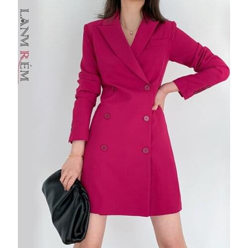 LANMREM New Women Blazers Medium Length French Double Breasted Lapel Long Sleeve Fashion Tide Spring Autumn 2021 2P2532