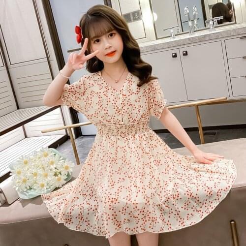 2020 Summer Girls Flower Dress Kids Short-Sleeve Dress Childrens Korean Chiffon Princess Dresses Clothes For Girls 14 Years Old