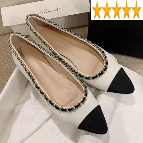 Loafers Elegant Office Ladies Autumn 100% Cowhide Real Leather Party Flat Shoes Pointed Toe Ballet Flats Sapatos Feminino