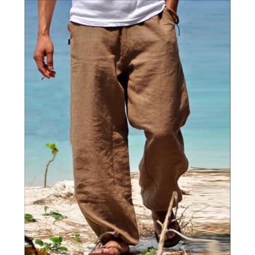 LUCLESAM 2021 Men Cotton Flax Trousers Mens Casual Plus Size 4XL Hemp Pants Joggers pantalones hombre calca masculina