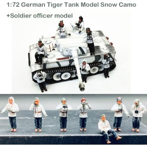 1:72 German Tiger Tank Model Snow Camo +Soldier officer model Finished product collection model