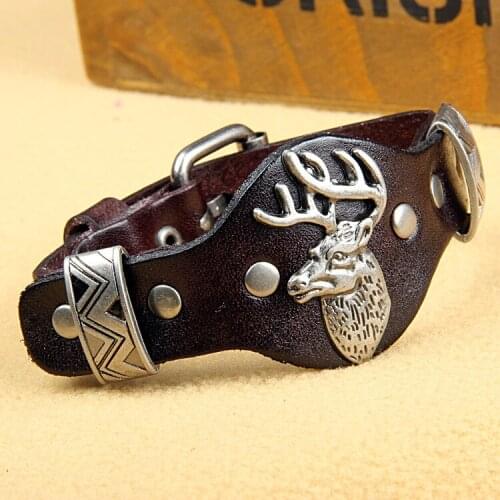 Fashion Antler Men Bracelet Adjustable Genuine Leather Bracelets Wristband Gift For Friends Punk Jewelry