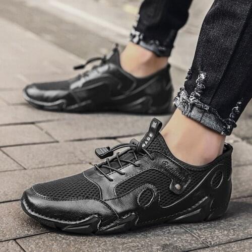 Mens shoes 2021 new trendy brand spring and summer shoes mens pedal peas shoes leather mesh mens casual shoes