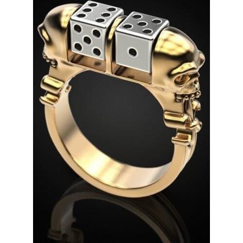 Fashion Punk Finger Rings Creative Skull Dice Two Tone Geometric Jewelry Mens Cocktail Party Rock Charm Unusual Accessories