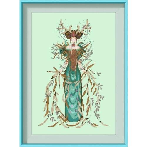 Cathedral Woods Goddess cross stitch kit beads pattern design 18ct 14ct 11ct light green count canvas embroidery DIY needlework