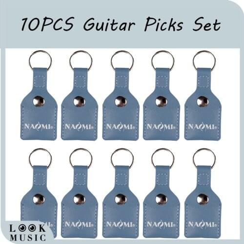 10Pcs Guitar Picks Set Blue Faux Leather Key Chain Style Case + 30PCS Guitar Picks