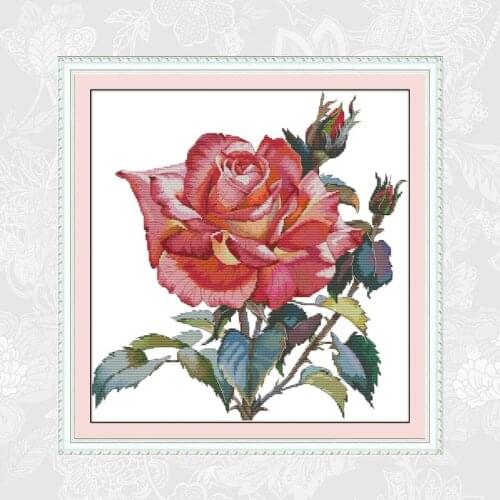 Rose Cross stitch kits DIY Handwork Cross stitching Beginner 14ct Printed Canvas 11ct White Fabric Embroidery Needlework