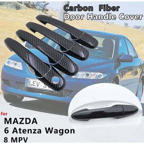 4pcs Gloss Black Carbon Fiber Door Handle Cover Catch Trim Exterior Set Of Car Cap Accessories for Mazda 6 Atenza Wagon 8 MPV